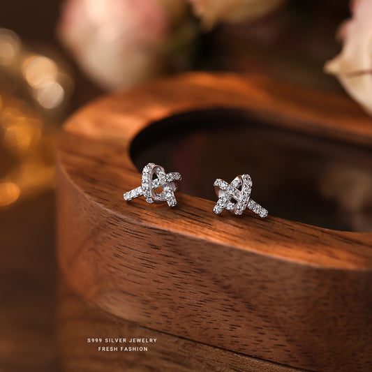 C廠 韓國韓版微鑲繩結愛心S999純銀耳環 批發 折扣@洽客服 25.11.W1「E5672」