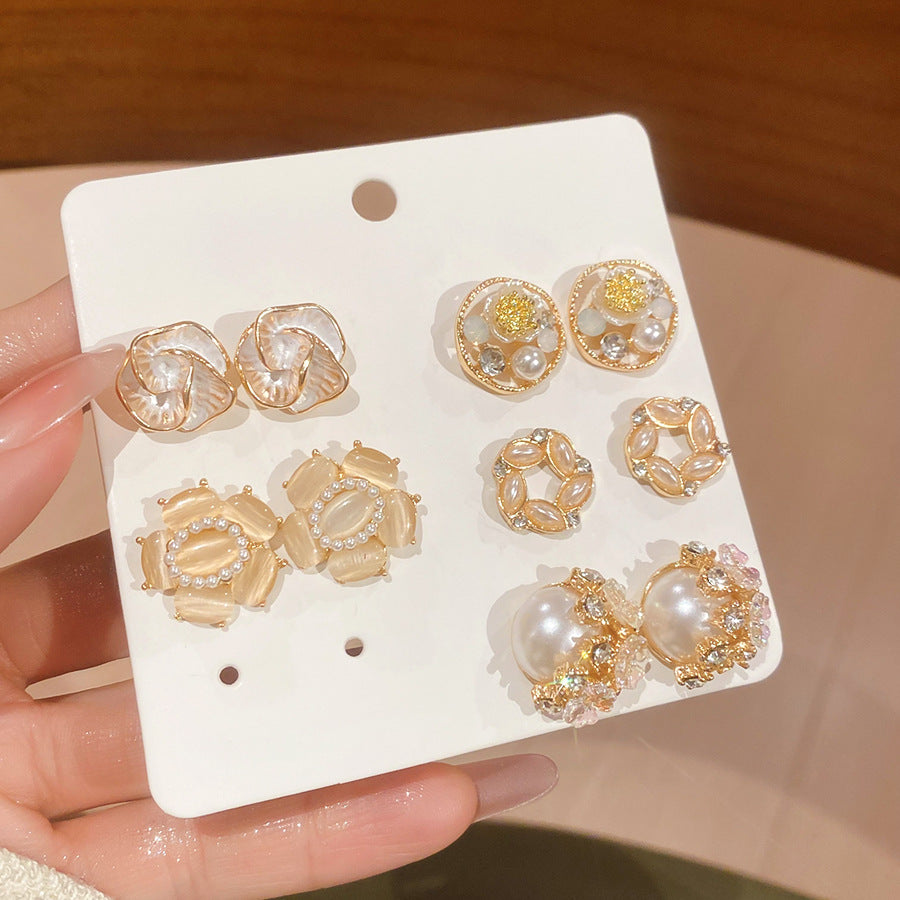 A2廠 韓系【限量限量超值套組套組】貓眼石花朵珍珠銀針耳環 批發 折扣@洽客服 26.03.W1「HE30777」