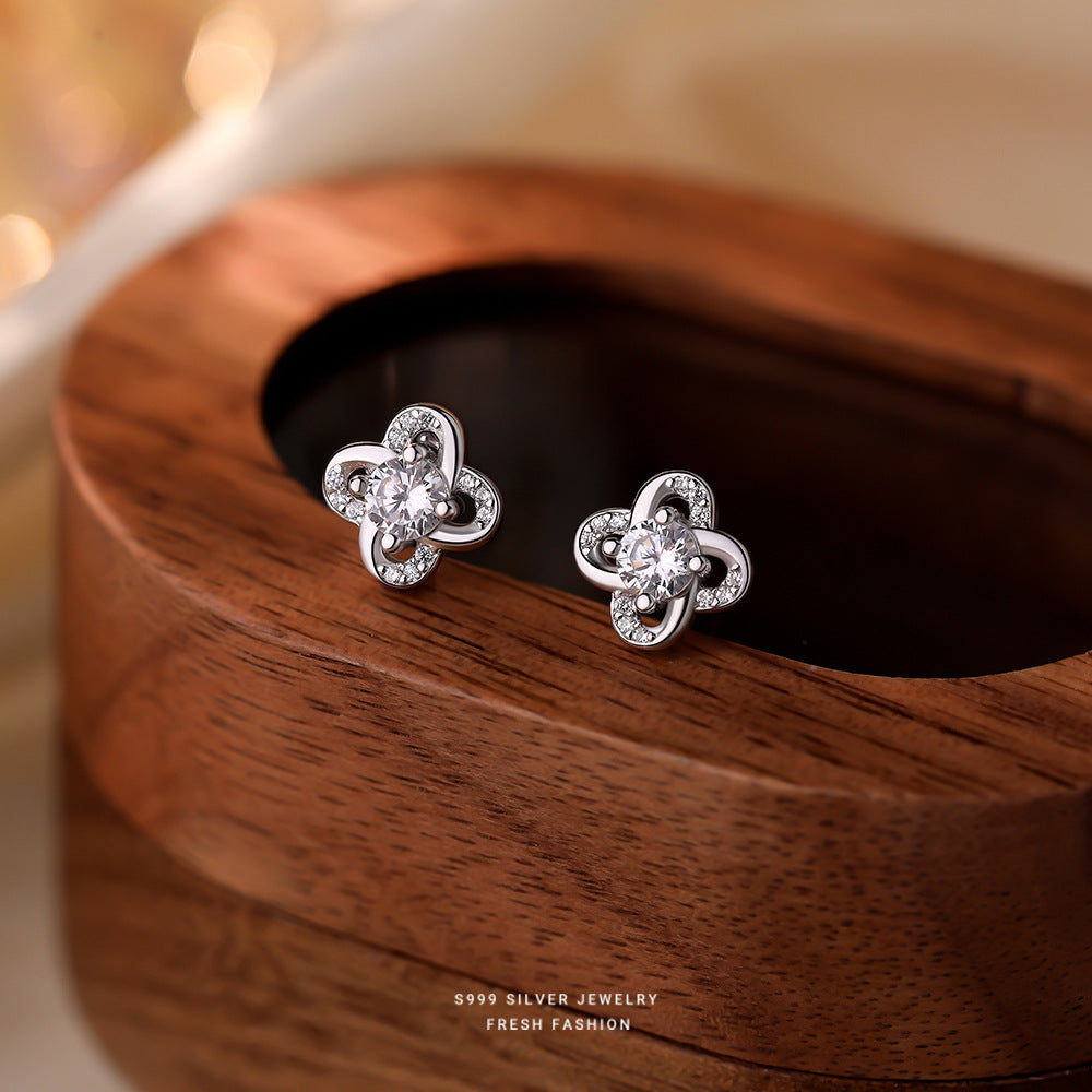 C廠 韓國韓版鋯石鏤空四葉草S999純銀耳環 批發 折扣@洽客服 25.12.W3「E5882」