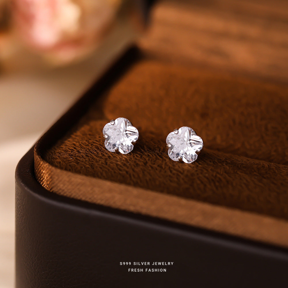 C廠 韓國韓版養耳洞～四爪鋯石花朵S925純銀耳環 批發 折扣@洽客服 25.11.W3「E3512-1」