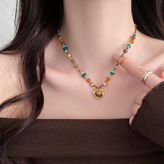 A2廠 韓國韓版波西米亞愛心石頭串珠鈦鋼項鍊 批發 折扣@洽客服 25.11.W3「WN1592」