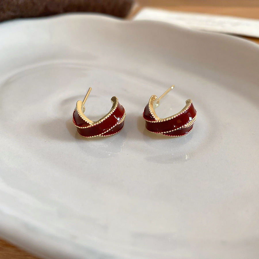 A2廠 韓國韓版紅色滴油交叉X型銀針耳環 批發 折扣@洽客服 25.12.W4「HE29663」