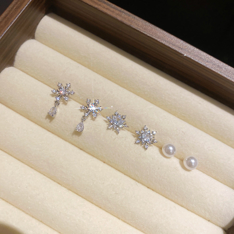 A2廠 銅｜【限量超值套組】鋯石雪花珍珠銀針耳環 批發 折扣@洽客服 26.01.W3「HE29684」