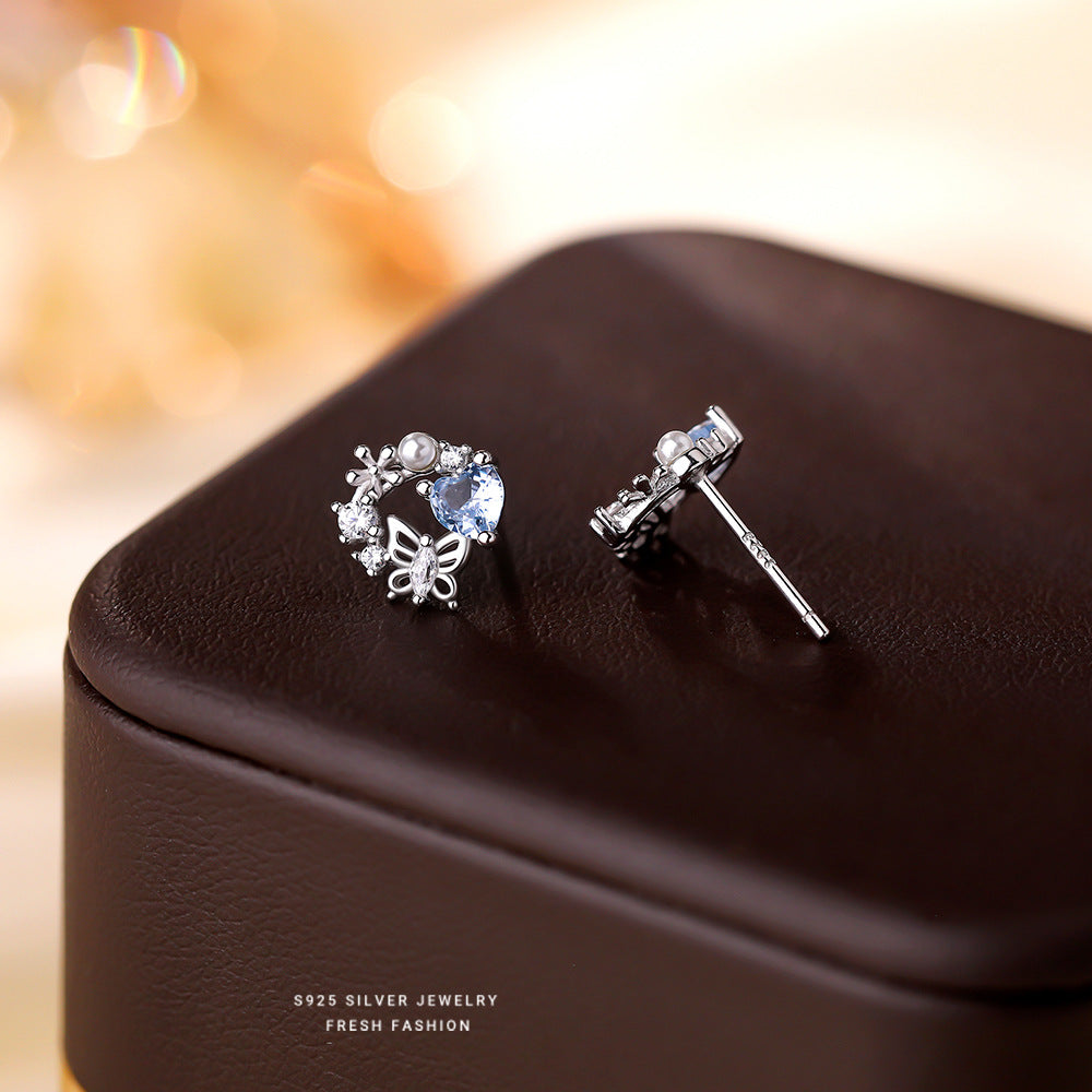 C廠 韓國韓版愛心蝴蝶珍珠S925純銀耳環 批發 折扣@洽客服 25.11.W3「E5788」