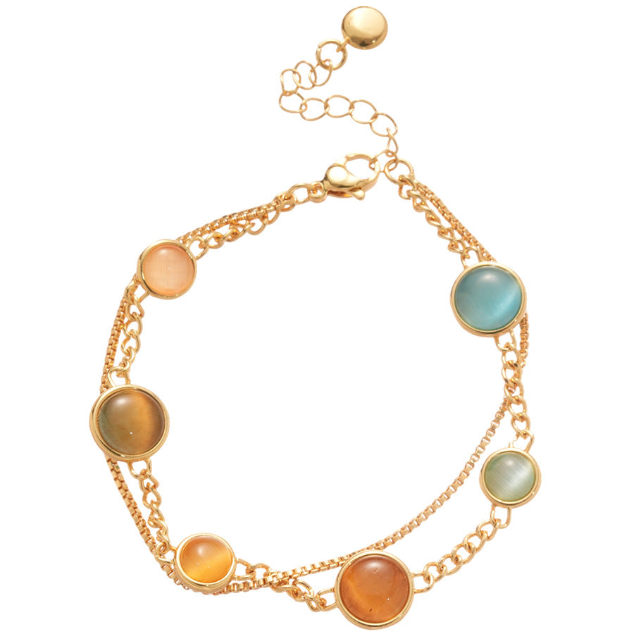 A2廠 韓國韓版貓眼石圓形雙層電鍍18k真金手鍊 批發 折扣@洽客服 25.10.W3「WB1617」