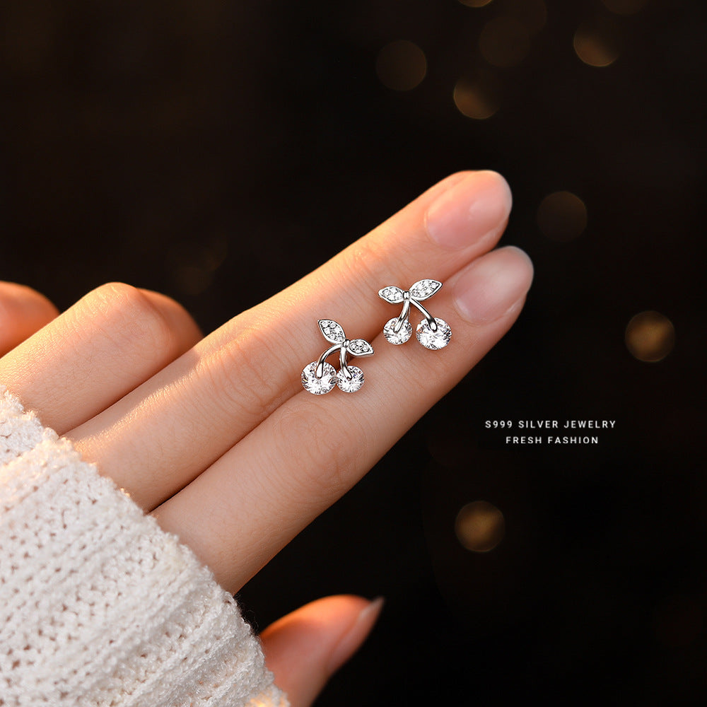 C廠 韓國韓版閃亮鋯石櫻桃S999足純銀耳環 批發 折扣@洽客服 25.10.W3「E3248」