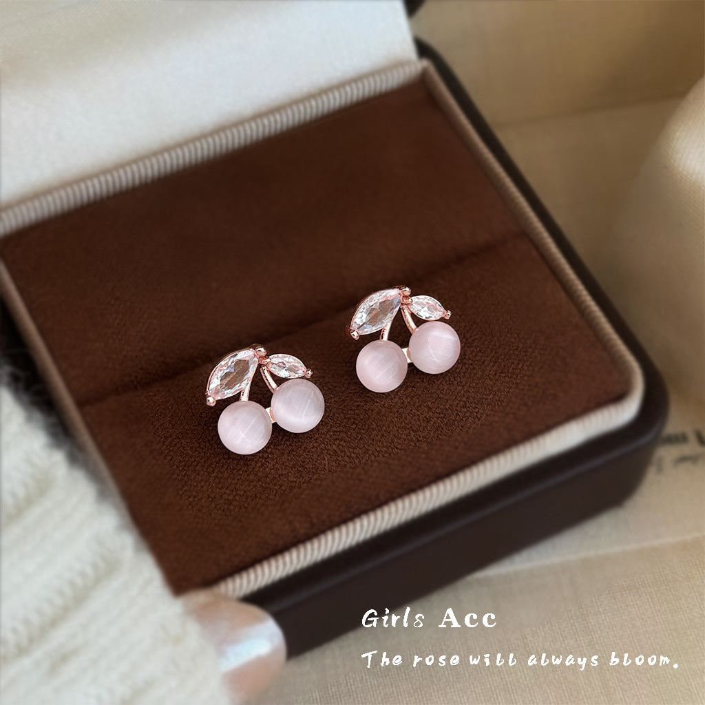 A廠 日韓貓眼石櫻桃銀針耳環 批發 折扣@洽客服 25.12.W3「C-122」