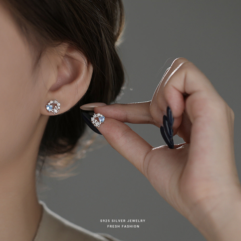 C廠 韓國韓版愛心蝴蝶珍珠S925純銀耳環 批發 折扣@洽客服 25.11.W3「E5788」