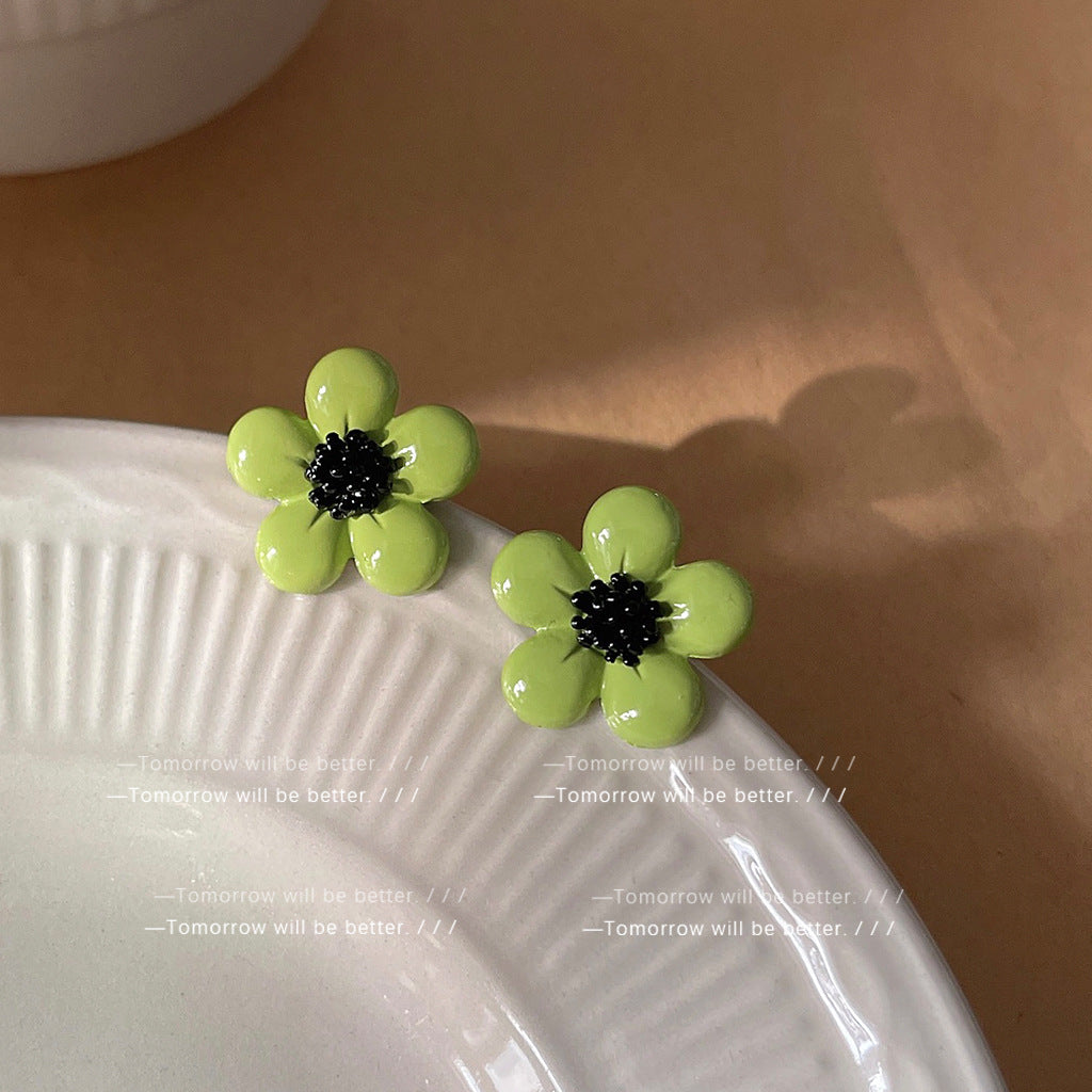 A廠 日韓款 小清新酪梨綠滴油花朵銀針耳環 批發 折扣@洽客服 25.11.W1「A46」
