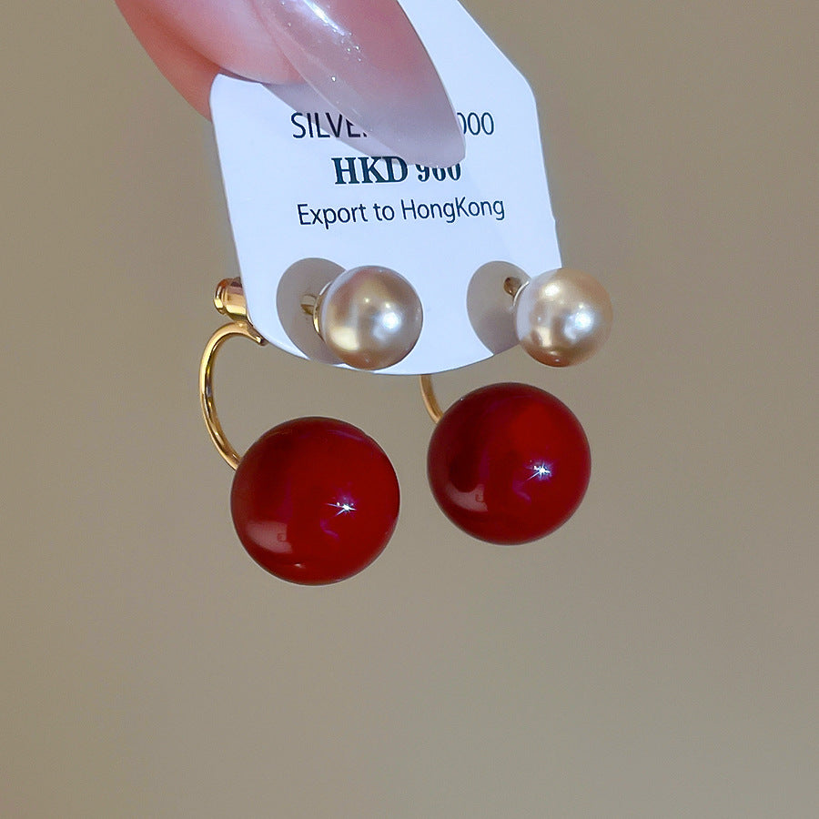 A2廠 韓國韓版紅圓珍珠鈦鋼銀針耳環 批發 折扣@洽客服 26.02.W3「HE30481」