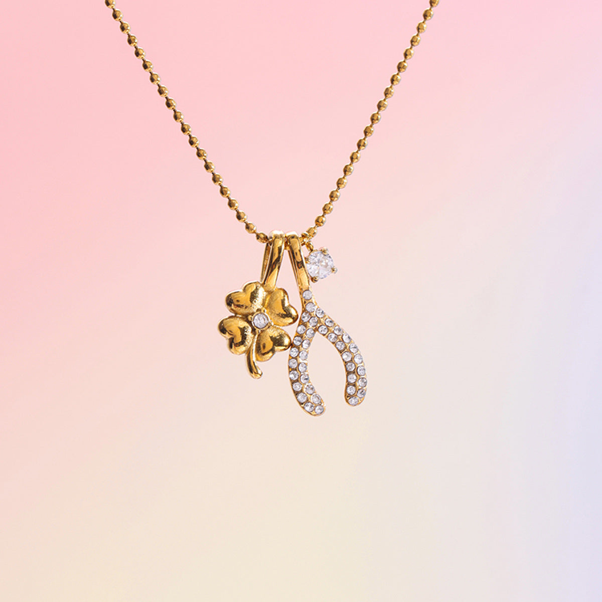 B廠 歐美款 鋯石四葉草 鈦鋼鍍18K金項鍊 批發 折扣@洽客服 25.10.W5「JDN0308026 JDN0308027」