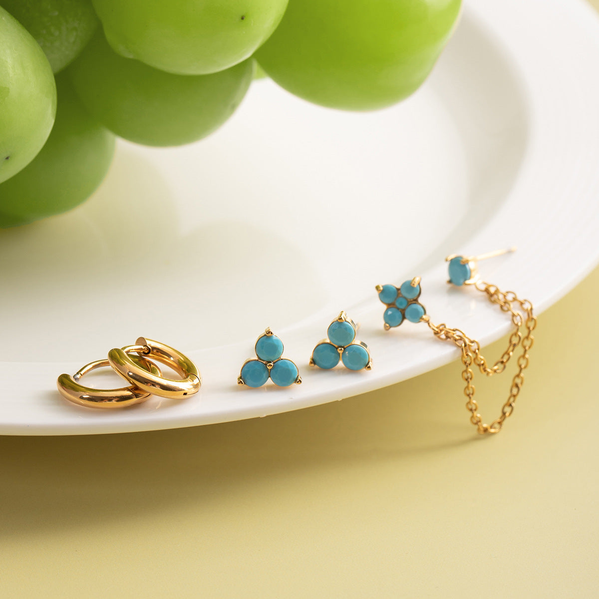 B廠 歐美款 MIA 藍松石鈦鋼鍍18K金耳環-3對1組 批發 折扣@洽客服 25.12.W1「JDE0307065,JDE0307066,JDE0307067」