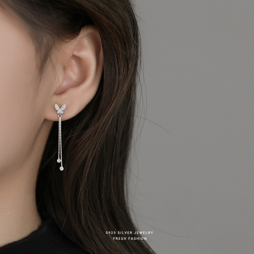 C廠 韓國韓版長流蘇蝴蝶S925純銀耳環 批發 折扣@洽客服 25.12.W3「E5879」