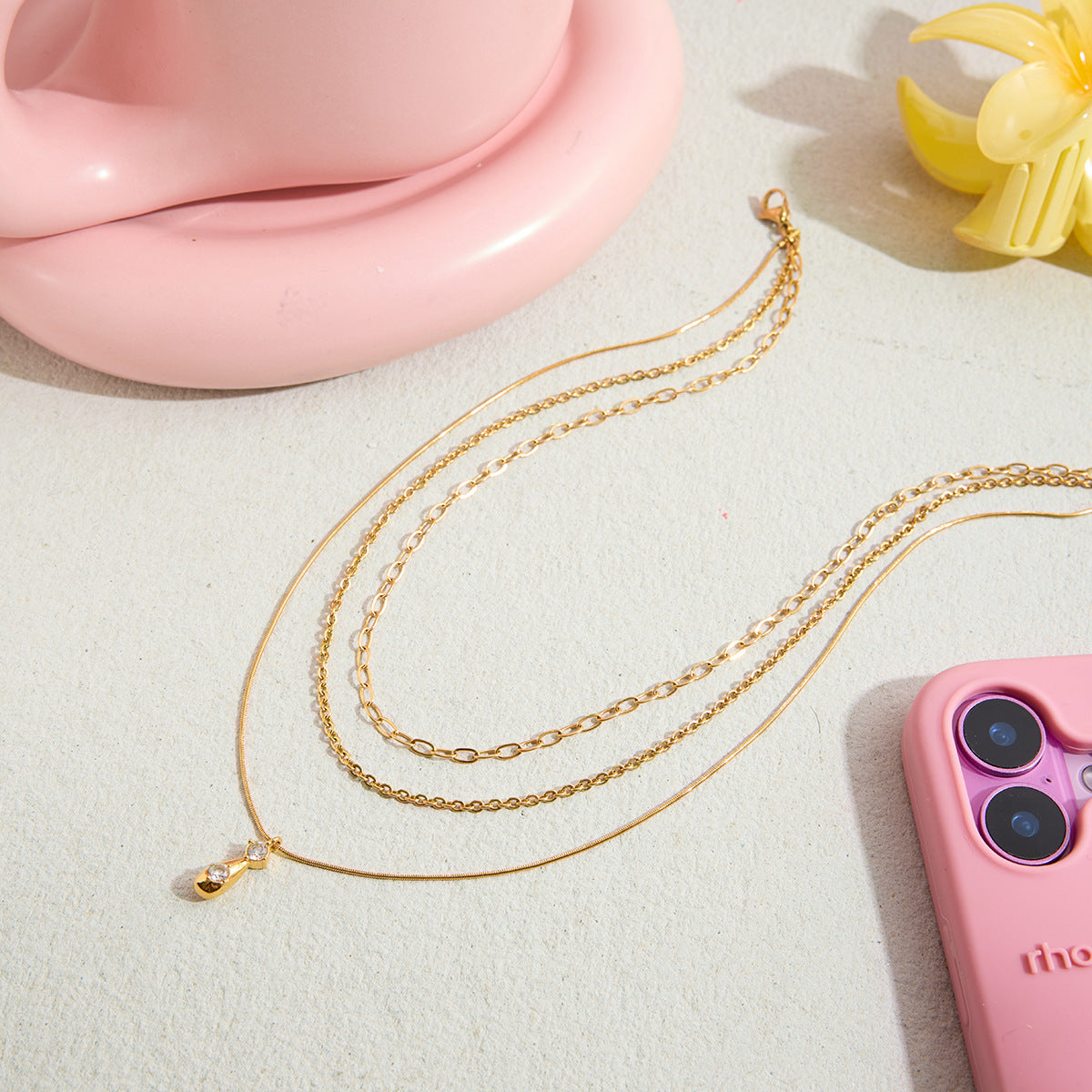 B廠 歐美款 SCARLETT 鈦鋼鍍18K金 3層項鍊 批發 折扣@洽客服 25.11.W2「JDN0307044」