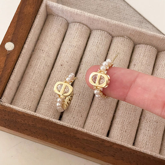 A2廠 韓國韓版 鋯石豬鼻子C型珍珠耳環批發 折扣@洽客服 26.03.W2「HE30874」