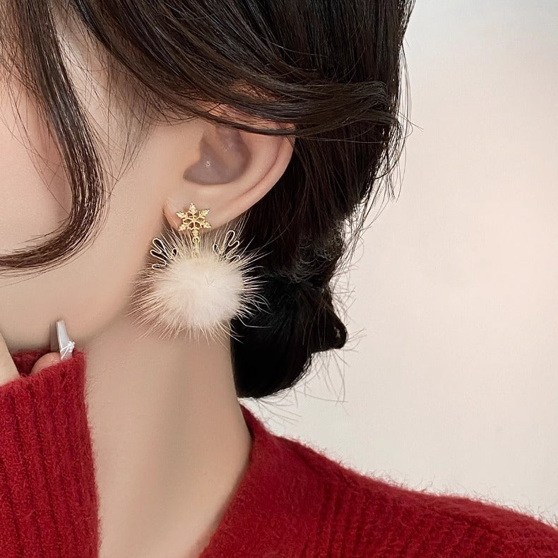 A2廠 日韓款滴油雪花鹿角毛球銀針耳環 批發 折扣@洽客服 25.11.W4「HE23942」