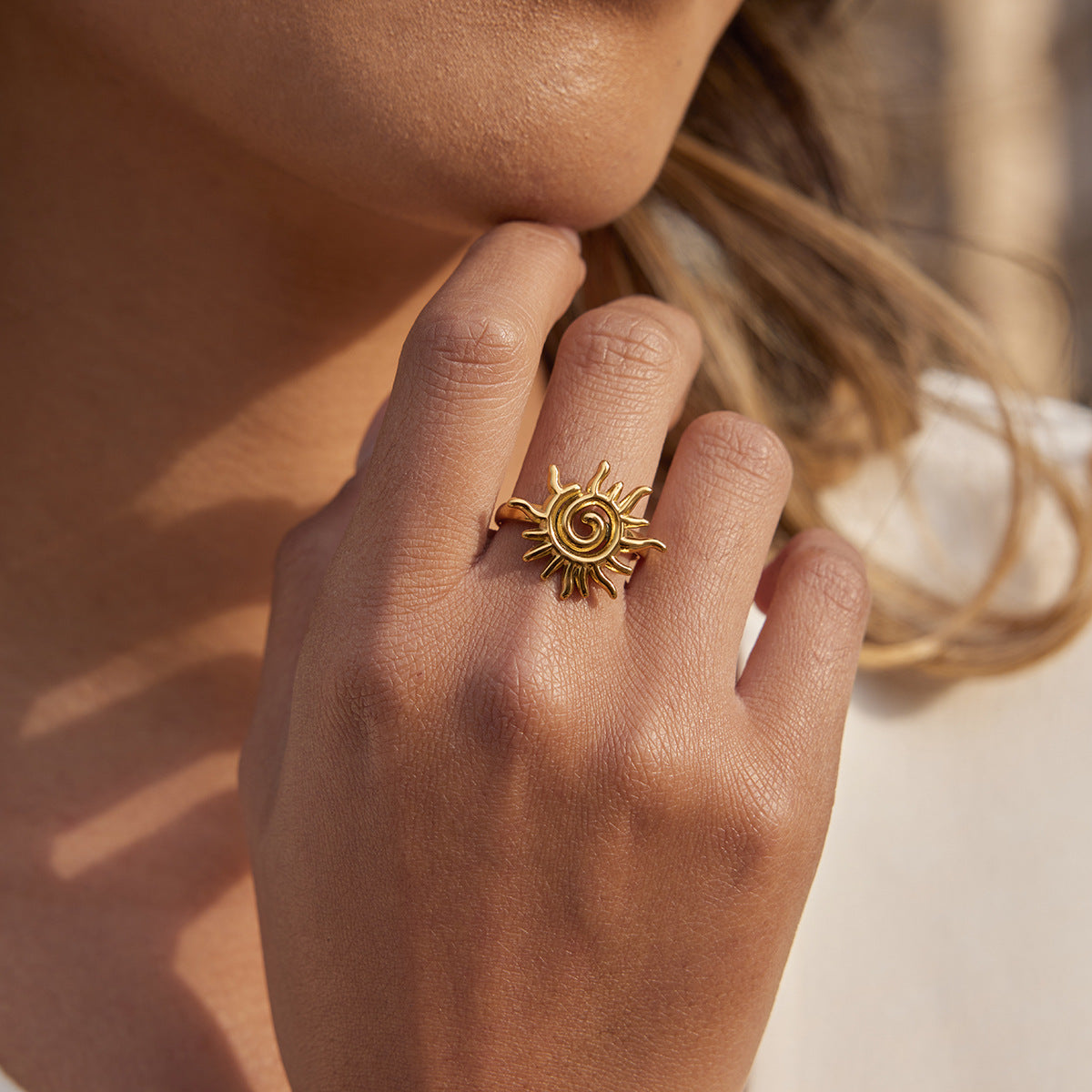 B廠 歐美款螺旋太陽鈦鋼鍍18K金戒指批發 折扣@洽客服 26.03.W2「JDR0311123-7」