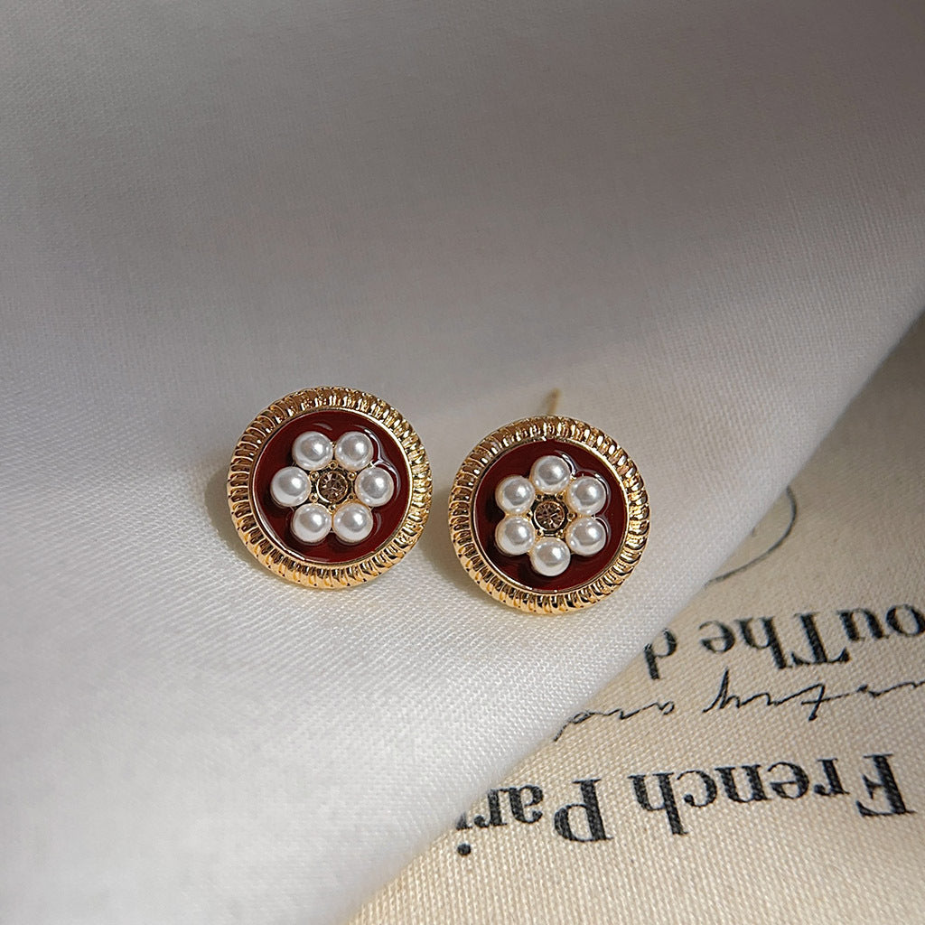 A廠 日韓款 小香風珍珠花朵滴油銀針耳環 批發 折扣@洽客服 25.11.W1「2833」