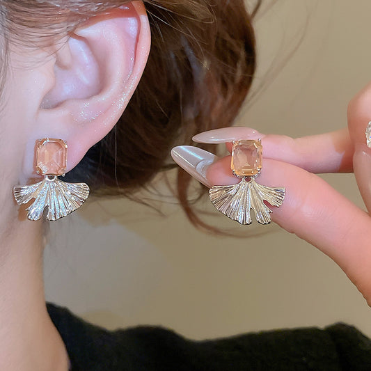 A2廠 鈦鋼｜韓國韓版鋯石方形樹葉吊墜銀針耳環 批發 折扣@洽客服 26.01.W3「HE29732」