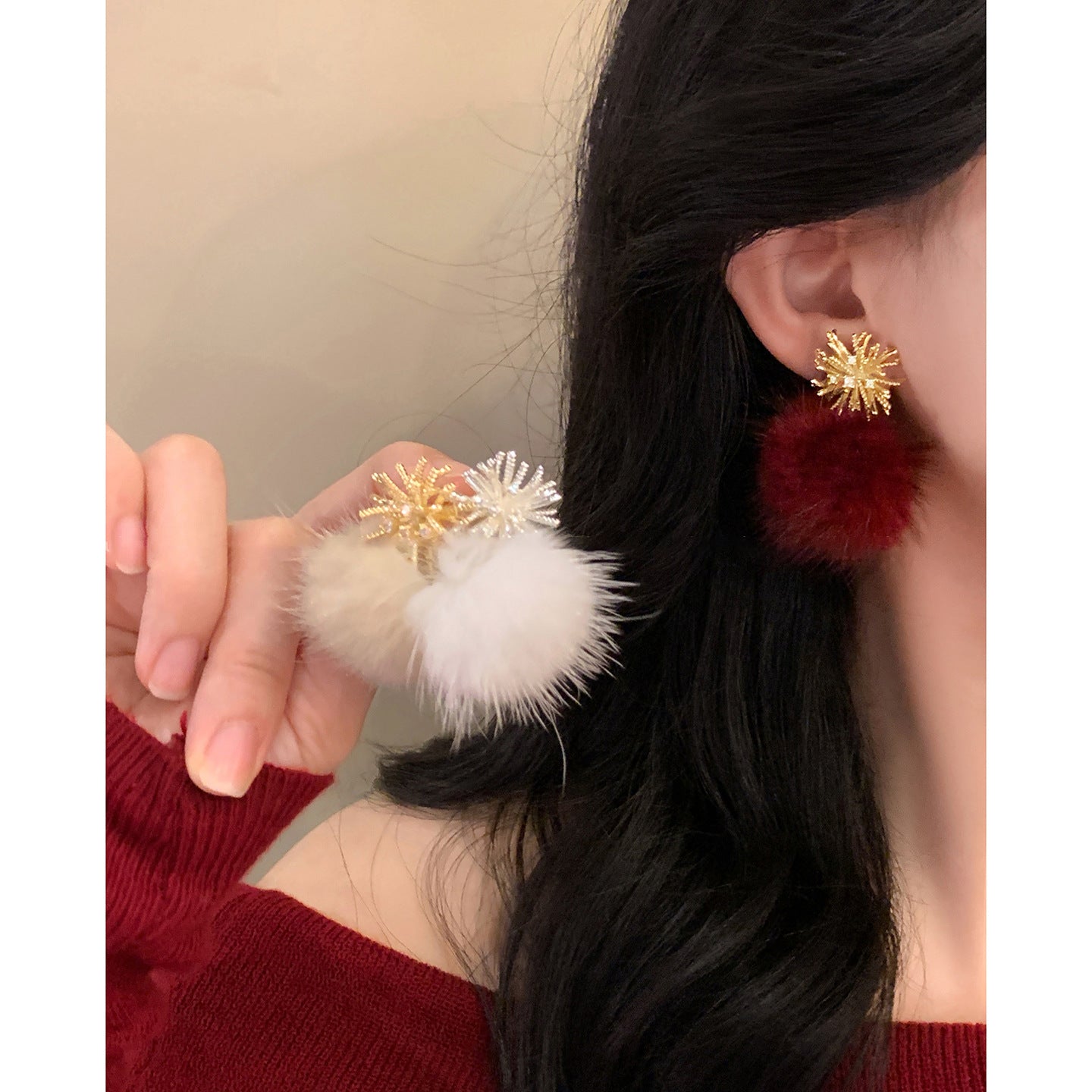 A2廠 韓國韓版毛絨絨鋯石煙火銀針耳環 批發 折扣@洽客服 25.12.W1「HE29425」