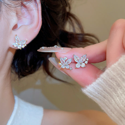 A2廠 韓國韓版真金電鍍鋯石蝴蝶銀針耳環 批發 折扣@洽客服 25.12.W2「WE4865」