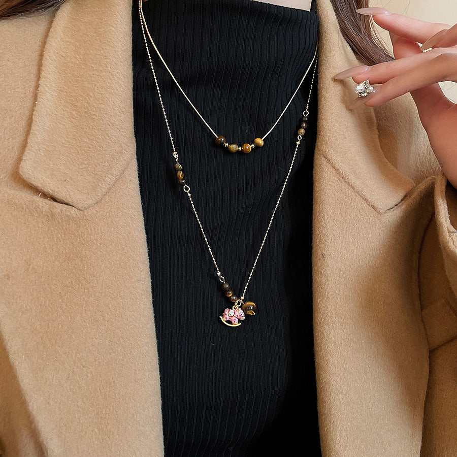 A2廠 韓國韓版不銹鋼虎眼石小馬項鍊 批發 折扣@洽客服 26.01.W1「HN10849」