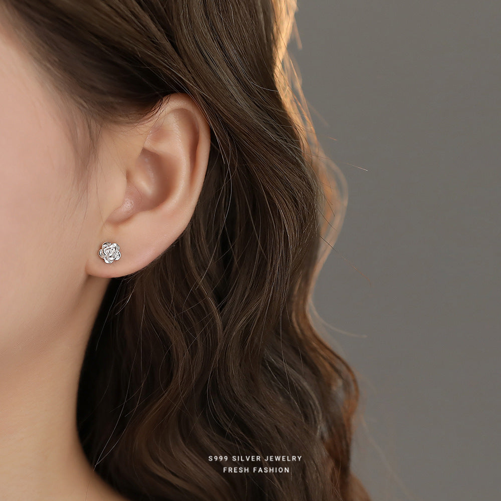 C廠 韓國韓版光面山茶花S999純銀耳環 批發 折扣@洽客服 24.11.W2「E5775」