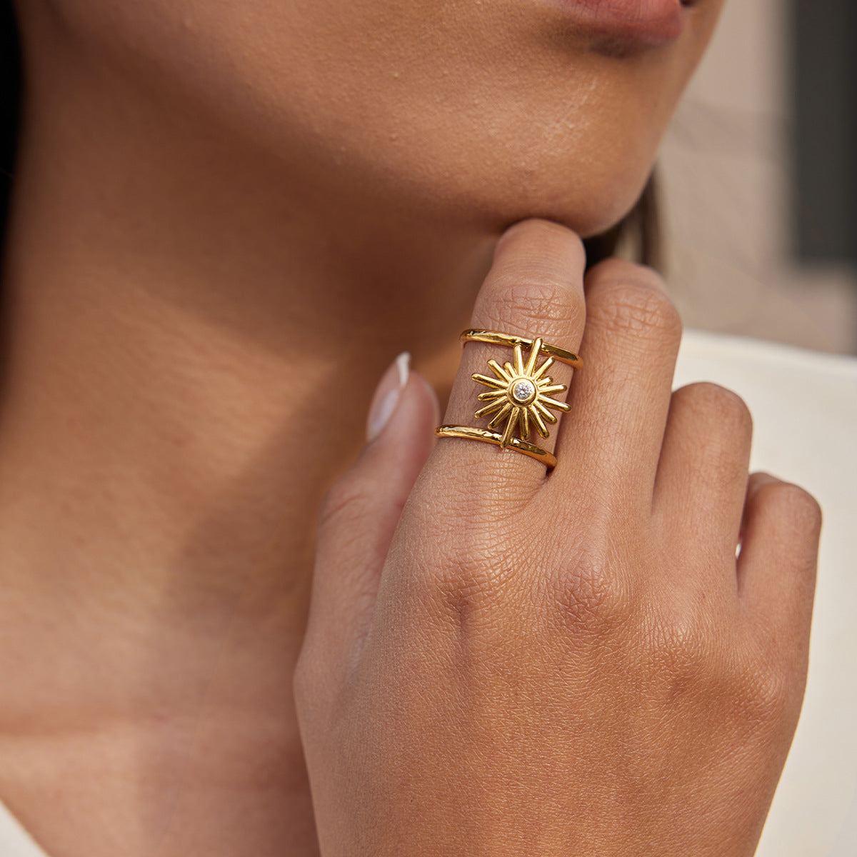 B廠 歐美款鋯石芒星雙層開口鈦鋼鍍18K金戒指批發 折扣@洽客服 26.03.W2「JDR0311122」