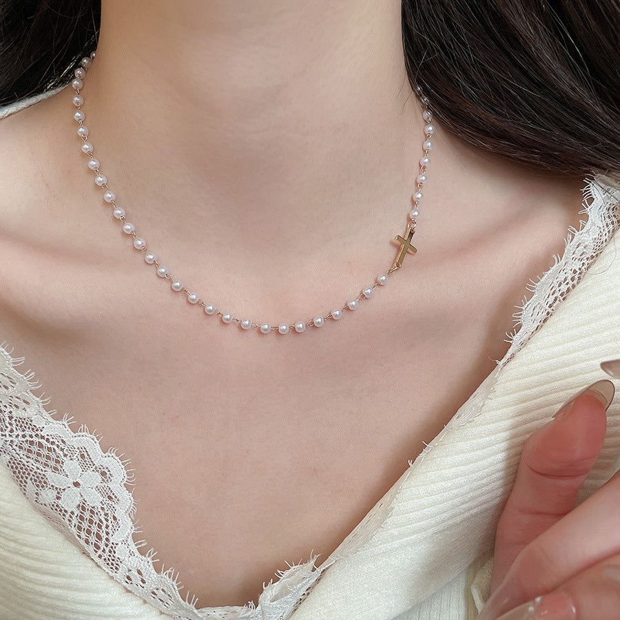 A2廠 韓國韓版十字架吊墜珍珠項鍊 批發 折扣@洽客服 25.12.W3「HN10733」