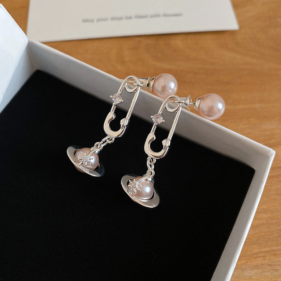 A2廠 鈦鋼｜韓系鋯石土星珍珠銀針耳環 批發 折扣@洽客服 26.02.W1「HE30277」