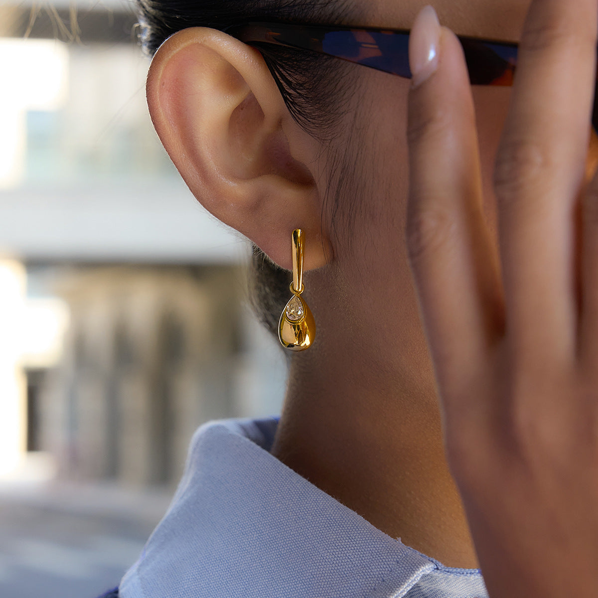 B廠 歐美款 鋯石水滴形鈦鋼鍍18K金耳環 批發 折扣@洽客服  26.02.W3「JDE0311118」