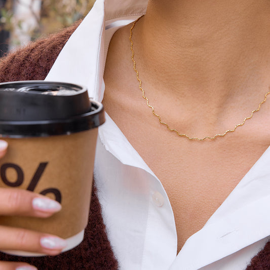 B廠 鈦鋼鍍18K金｜ 極細波浪項鍊 批發 折扣@洽客服 26.01.W2「JDN0311454」