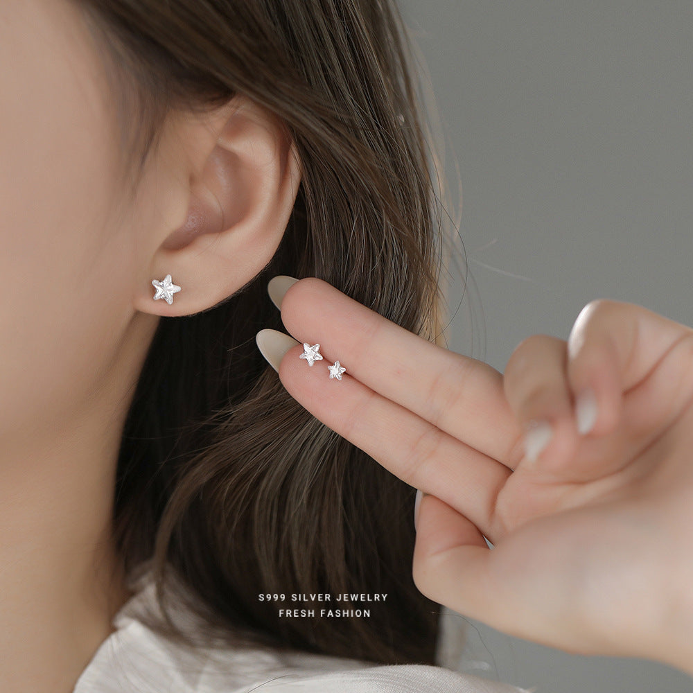 C廠 韓國韓版養耳洞～四爪鋯石星星999純銀耳環 批發 折扣@洽客服 25.11.W3「E3512」