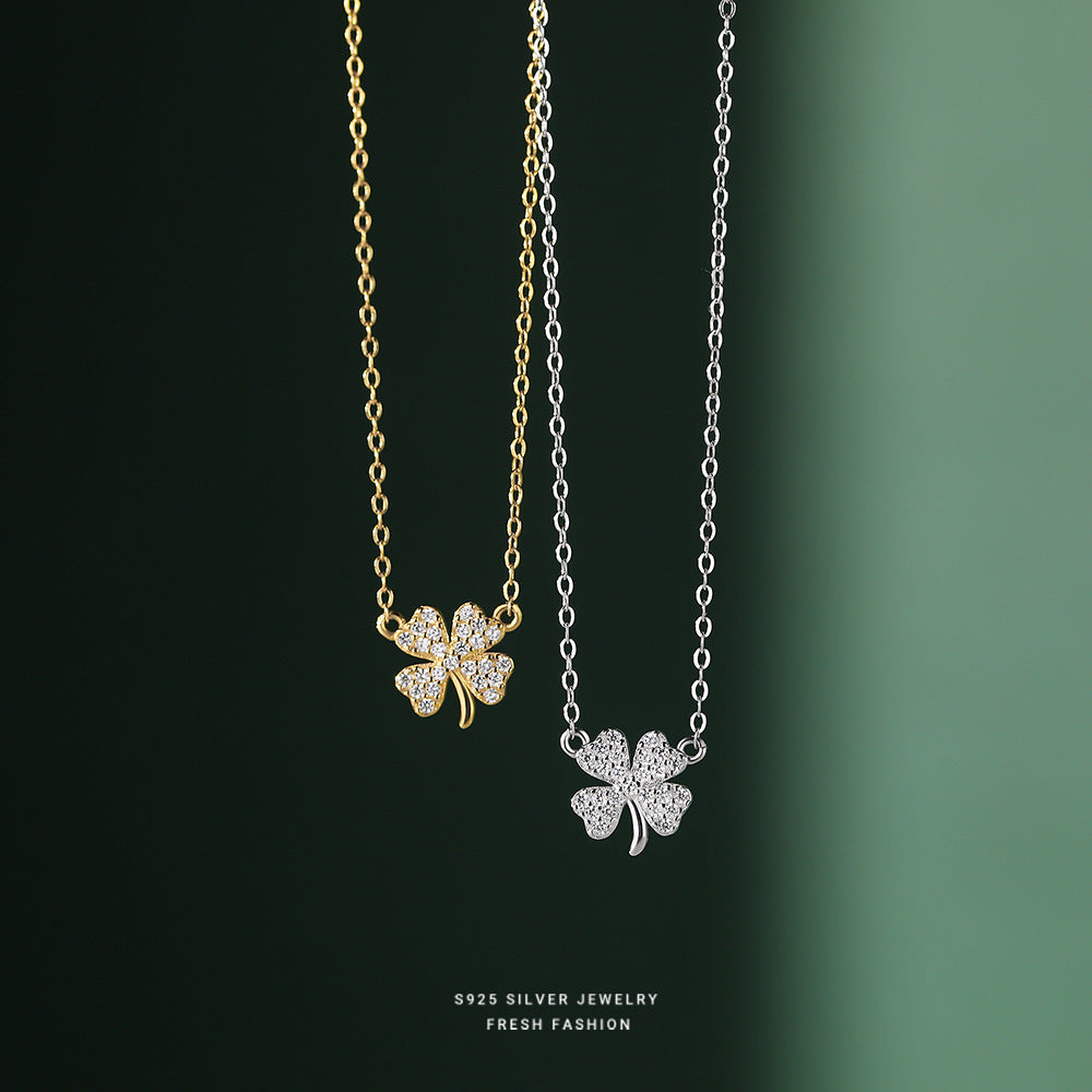 C廠 韓國韓版鑲鑽四葉草S999純銀項鍊女批發 折扣@洽客服 26.03.W2「A2482」