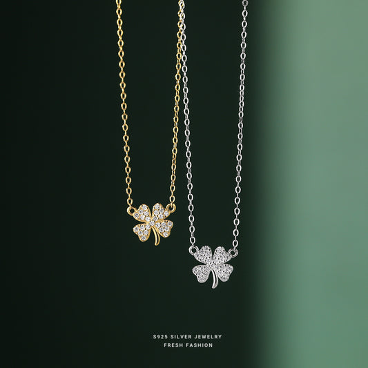 C廠 韓國韓版鑲鑽四葉草S999純銀項鍊女批發 折扣@洽客服 26.03.W2「A2482」