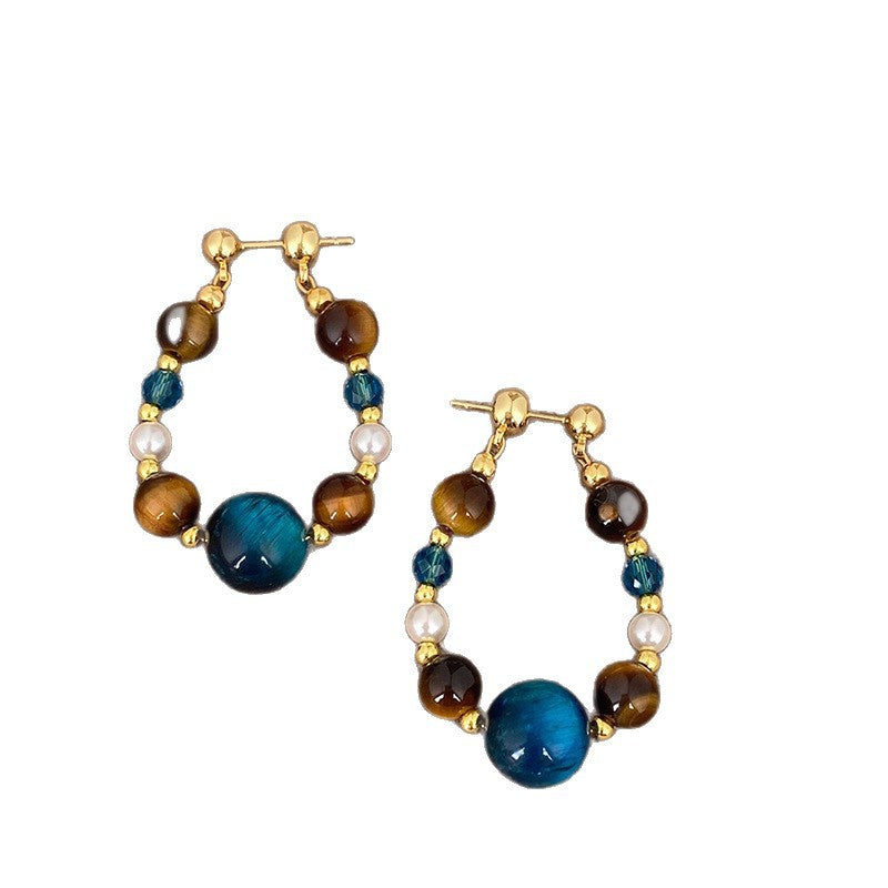 A2廠 日韓款珍珠虎眼石水晶銀針耳環 批發 折扣@洽客服 25.11.W4「WE5009」