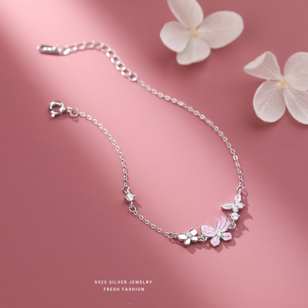 C廠 韓國韓版粉紅滴膠蝴蝶S925純銀手鍊 批發 折扣@洽客服 25.12.W2「L1237」