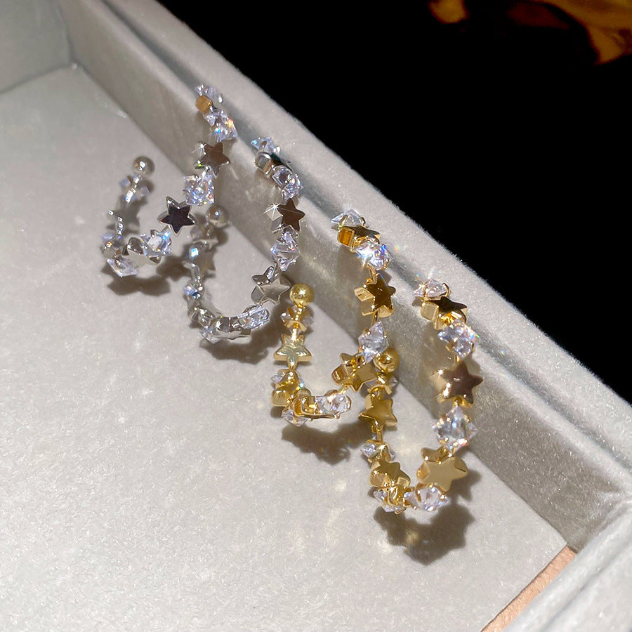 A2廠 韓國韓版鋯石星星幾何C型銀針耳環 批發 折扣@洽客服 25.11.W2「WE4838」