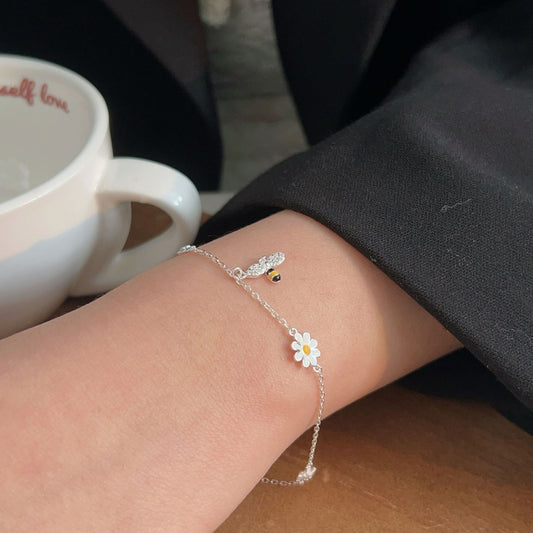 C3廠 韓國韓版S925純銀｜小蜜蜂花朵滴膠手鍊 批發 折扣@洽客服 26.02.W3「sl053」