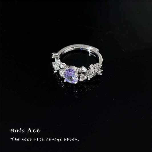 A廠 銅鍍白K｜韓系款 紫荊花鋯石開口戒指 批發 折扣@洽客服 26.02.W1「6945」