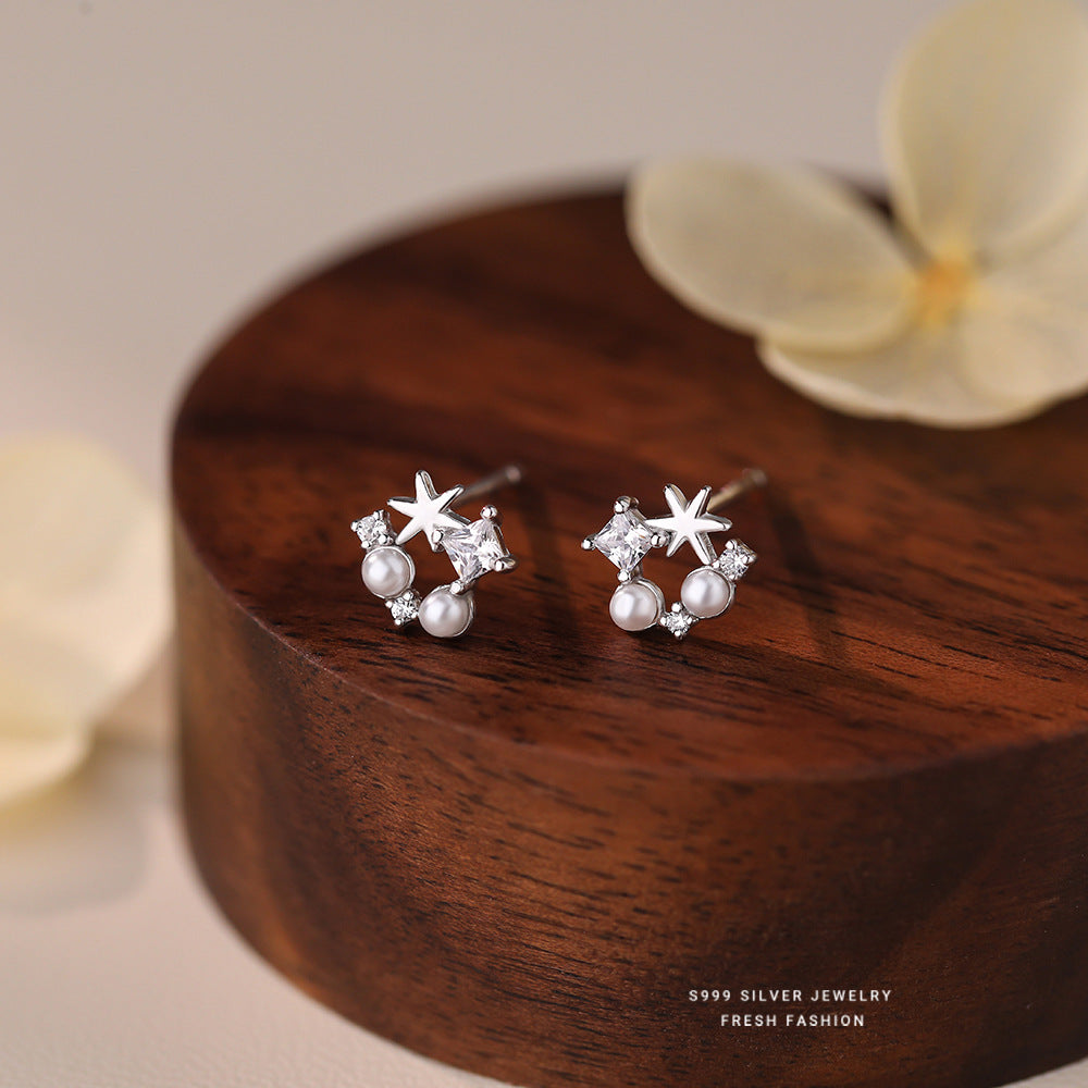 C廠 S999足銀｜珍珠六芒星耳環 批發 折扣@洽客服 25.01.W4「E6038」
