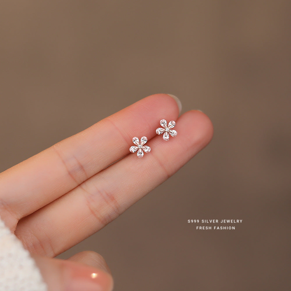 C廠 韓國韓版小花鋯石 S999足銀耳環批發 折扣@洽客服 26.03.W3「E2916」