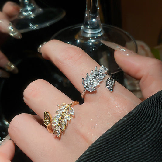 A2廠 日韓款超閃鋯石麥穗樹葉開口戒指 批發 折扣@洽客服 25.11.W4「HR2779」