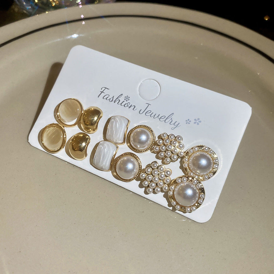 A2廠 韓國韓版幾何珍珠鋼針銀針耳環-6件套 批發 折扣@洽客服 25.12.W3「HE28499」