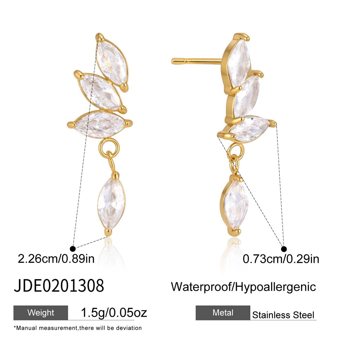 B廠 歐美款 AVERY 鋯石鈦鋼鍍18K金耳環 26.06.W1「JDE0201308」