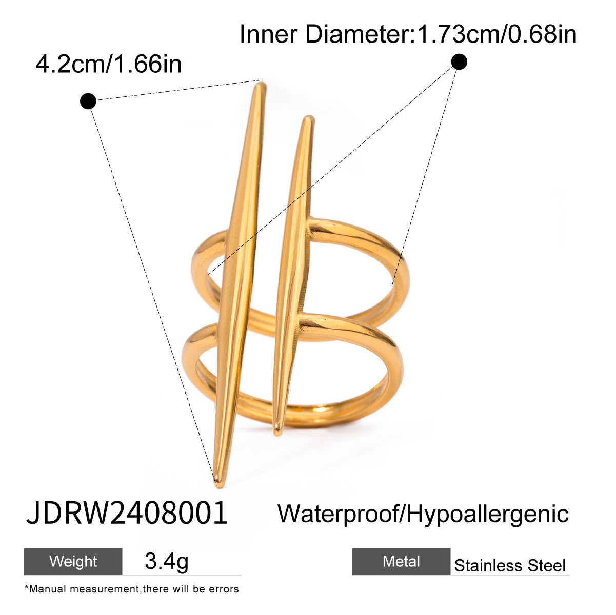 B廠 歐美款 CHANELLE 不鏽鋼鍍18K金戒指「JDRW2408001」  24.11.W3 批發折扣@洽客服