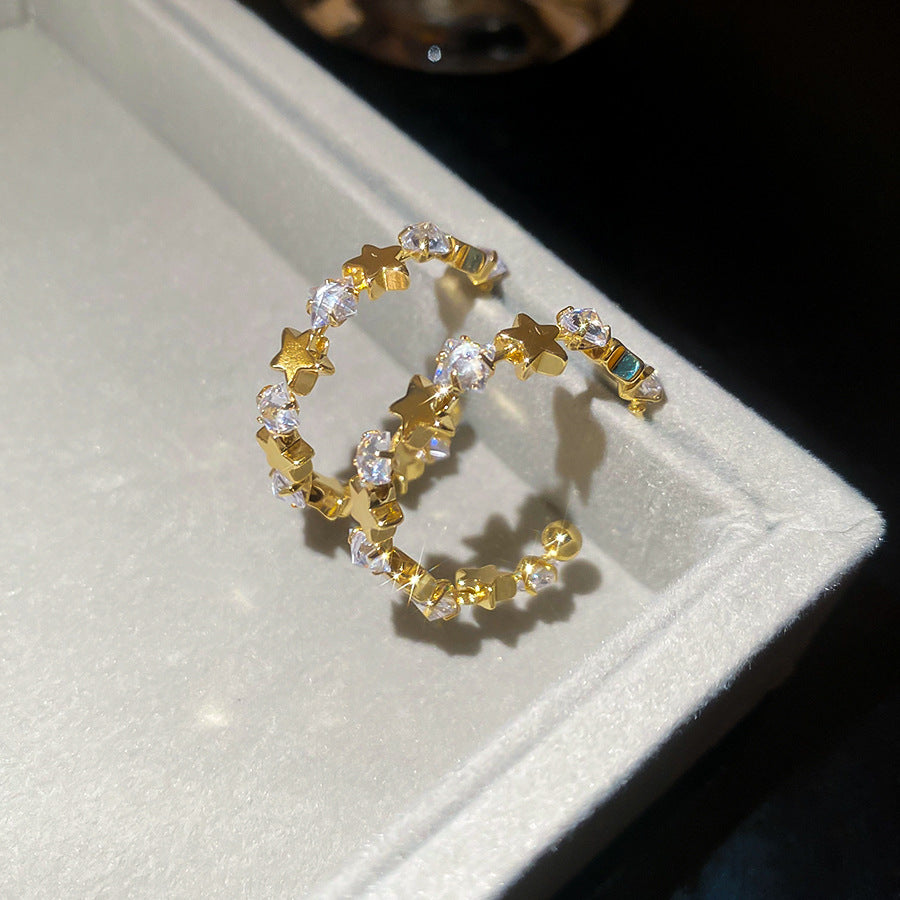 A2廠 韓國韓版鋯石星星幾何C型銀針耳環 批發 折扣@洽客服 25.11.W2「WE4838」