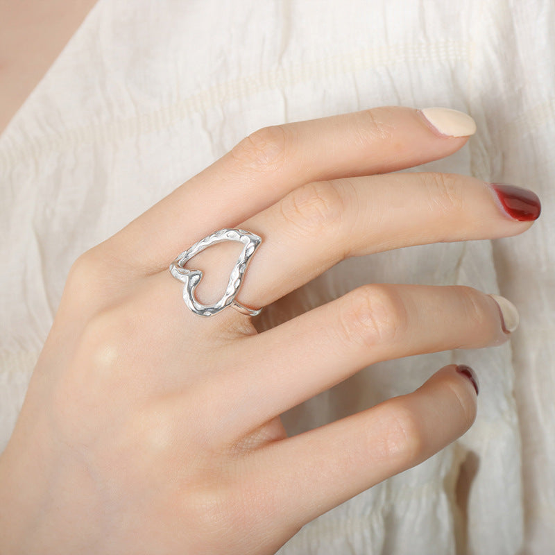 B廠【F474】法式小眾設計心形桃心不規則誇張壓紋個性俏皮鈦鋼18K金戒指飾品 23.05.W1
