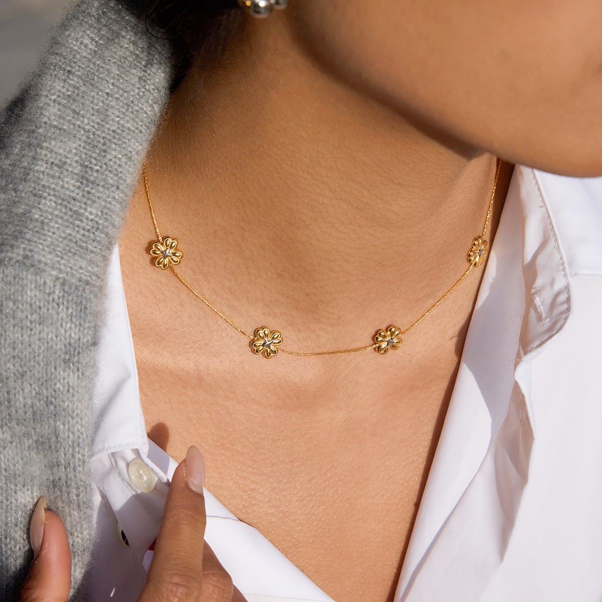 B廠 鈦鋼鍍18K金｜  拼接愛心幸運四葉草項鍊 批發 折扣@洽客服 26.01.W2「JDN0410008-PS」