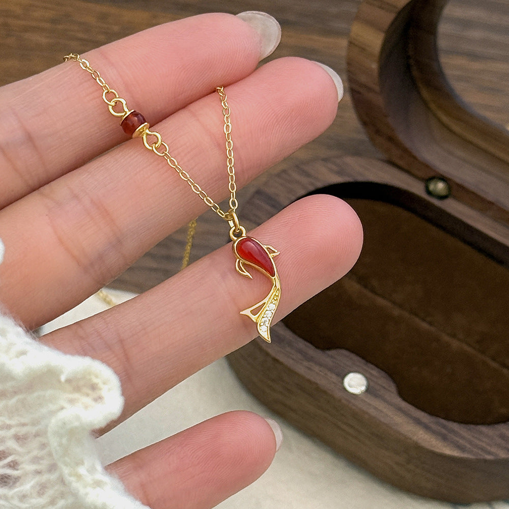 C廠 S925純銀｜精緻小金魚瑪瑙項鍊 批發 折扣@洽客服 25.01.W4「A4892」